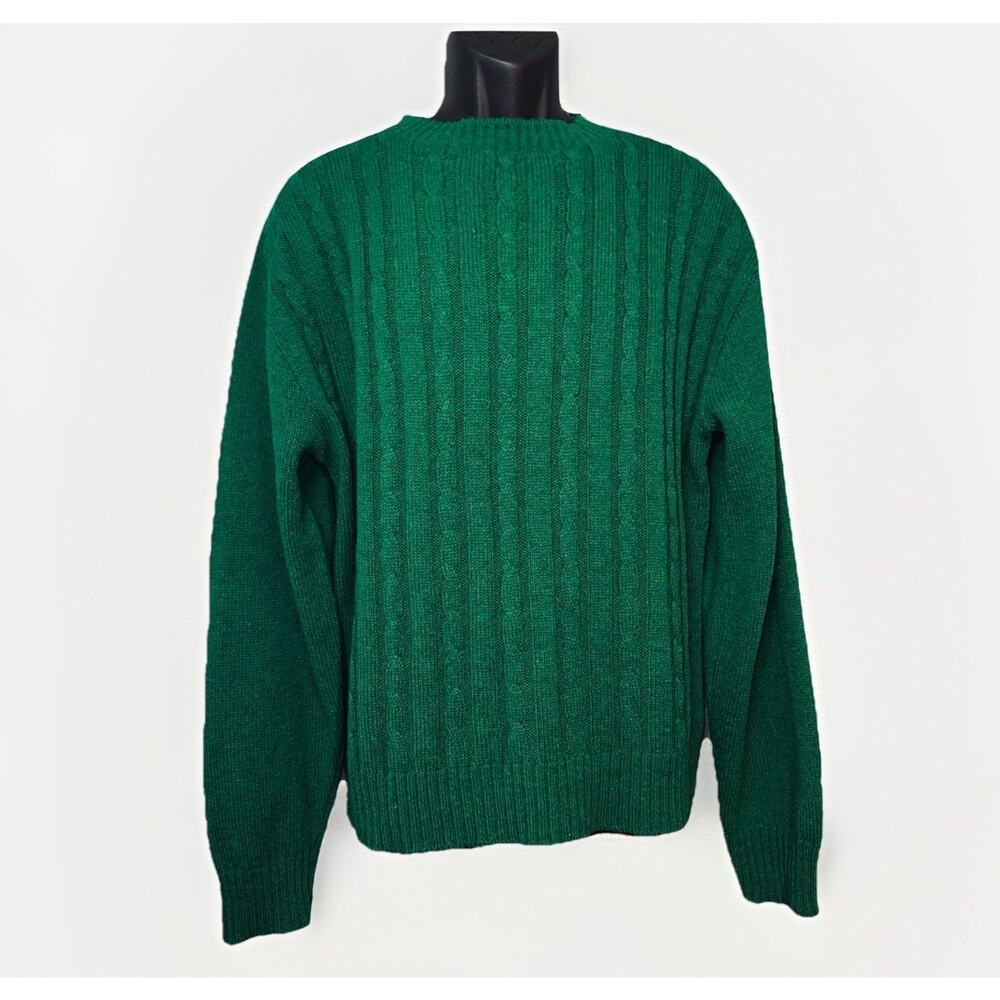 VTG 80s Jantzen Mens XL‎ Solid Forest Green Cable Knit Crew Neck Chunky Sweater